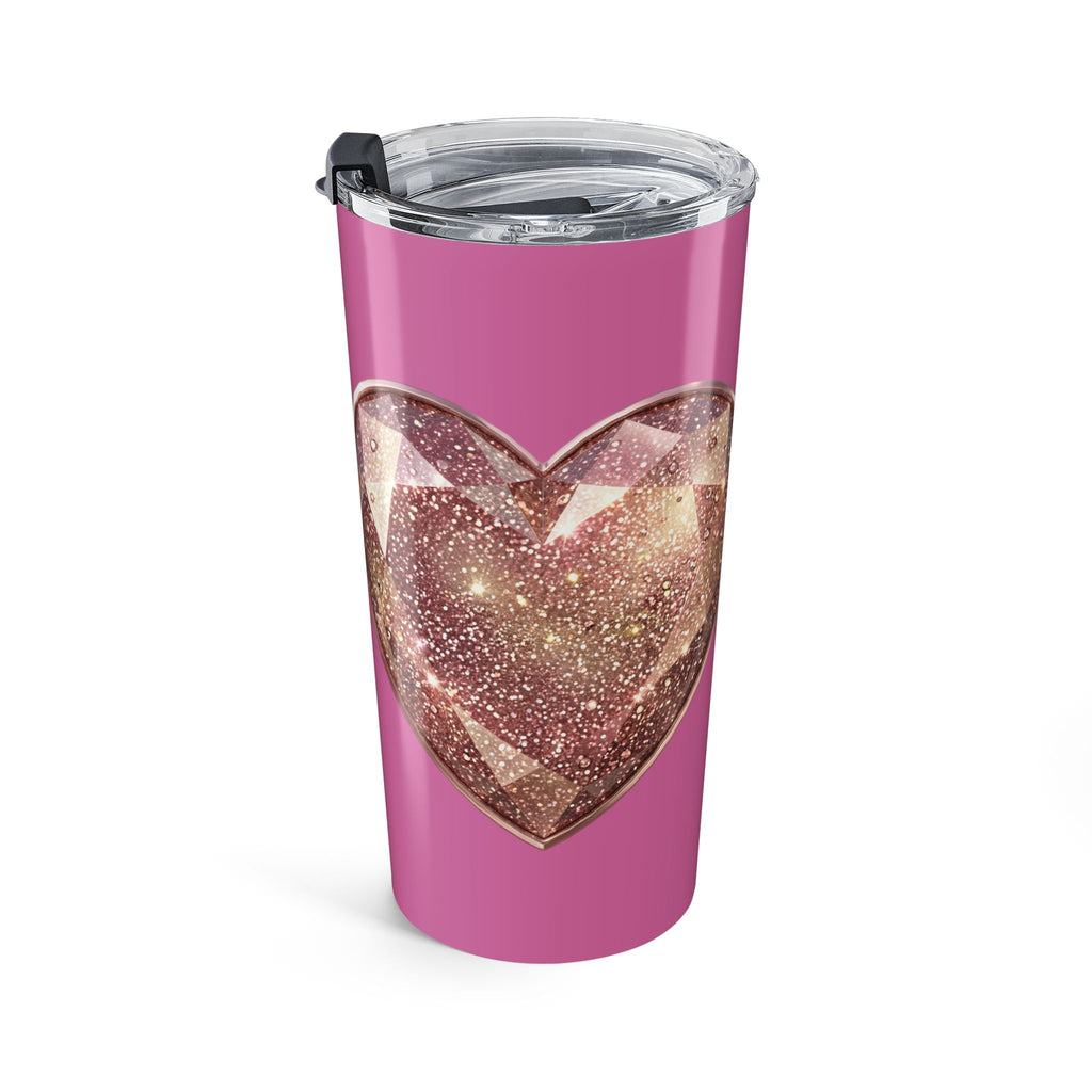 20oz Light Pink Heart Gem Tumbler — Sparkling Rose Gold Crystal Design