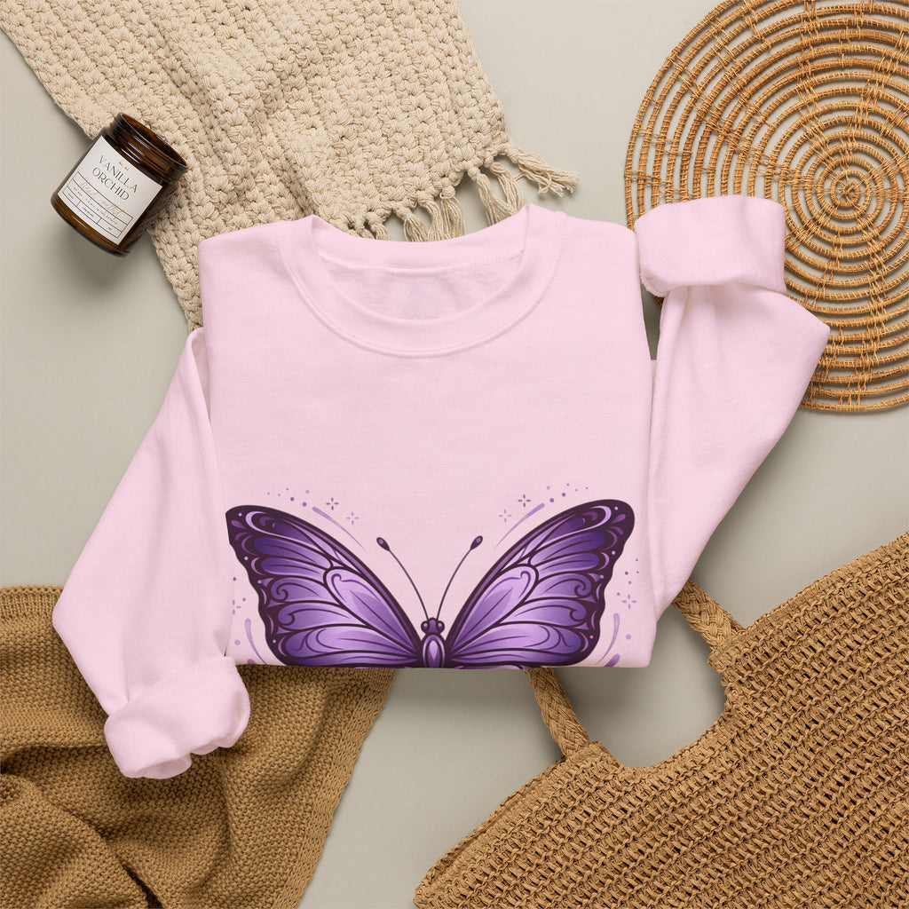 Purple Butterfly Crewneck Sweatshirt — Vibrant Graphic Butterfly Pullover