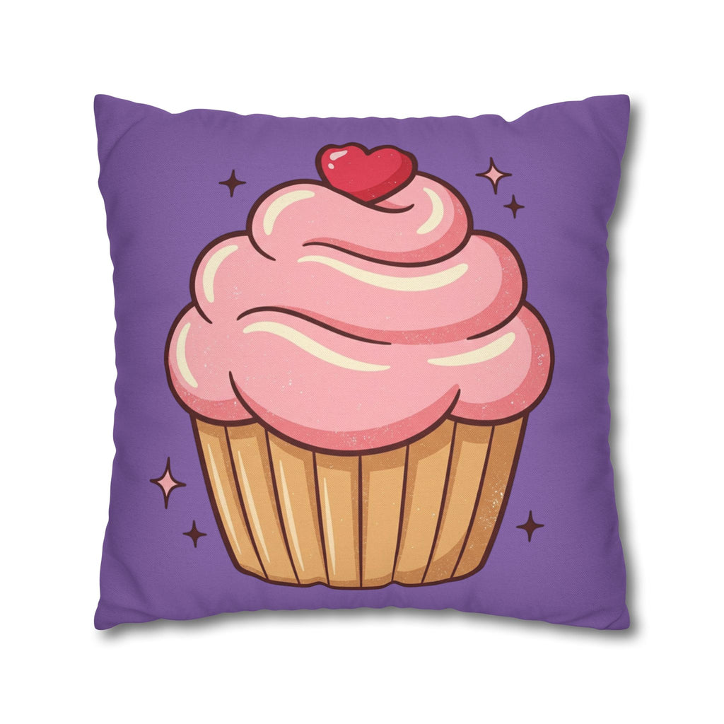 Pink Cupcake Spun Polyester Square Pillowcase- Light Purple