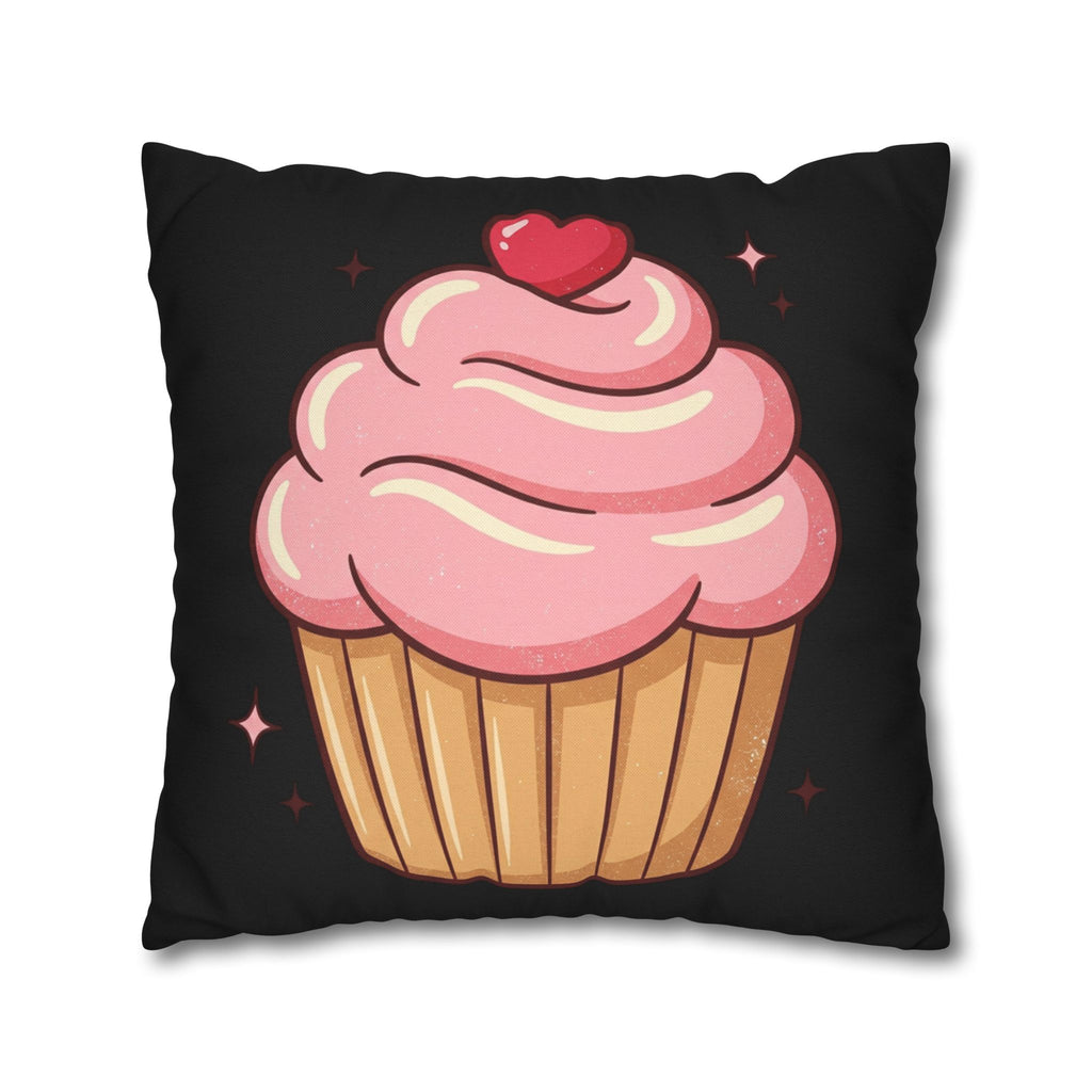 Pink Cupcake Spun Polyester Square Pillowcase- Black