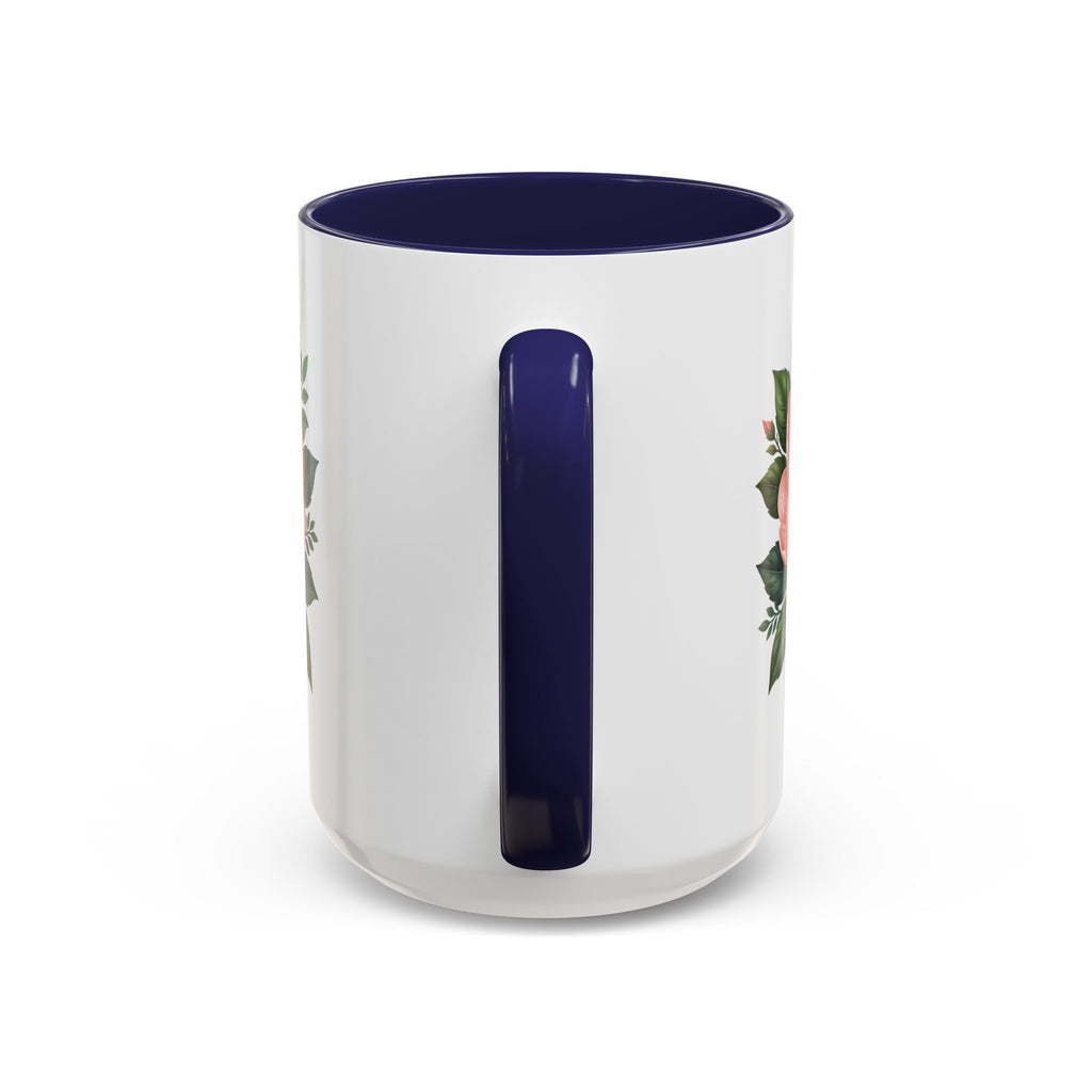 Floral Peony Accent Coffee Mug — Pink Rose Bloom Ceramic Cup