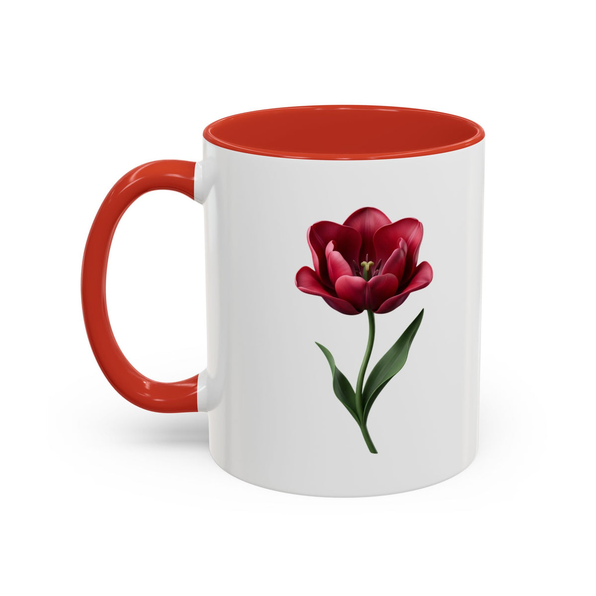 Red Tulip Accent Coffee Mug – Floral 11/15oz Ceramic Mug