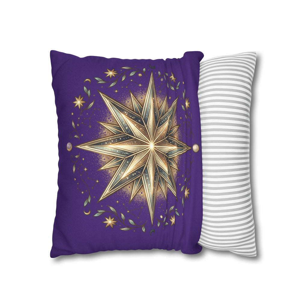 Star Print Dark Purple Spun Polyester Square Pillowcase