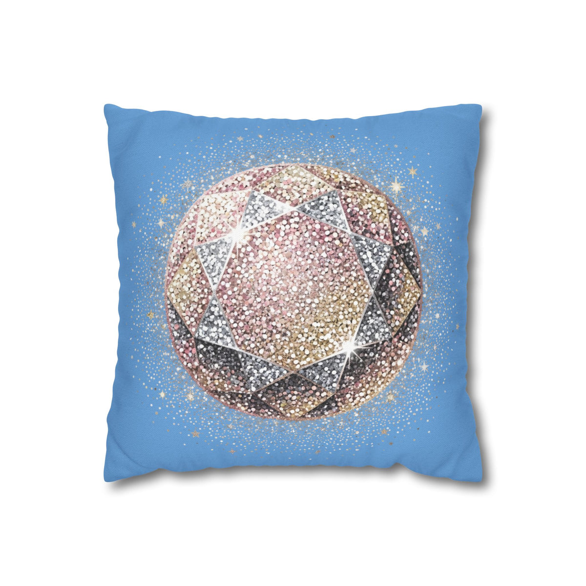 Glittery Light Blue Spun Polyester Square Pillowcase