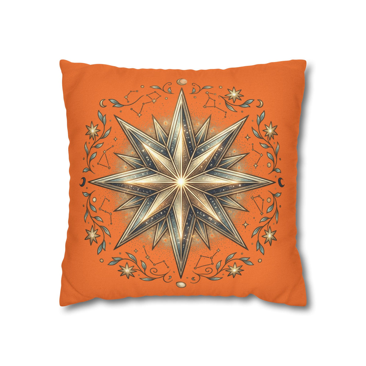 Star Print Orange Spun Polyester Square Pillowcase