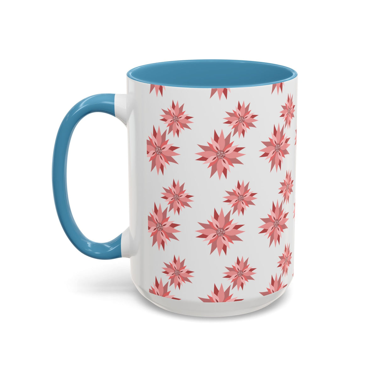 Pink Geometric Floral Accent Coffee Mug — 11/15oz