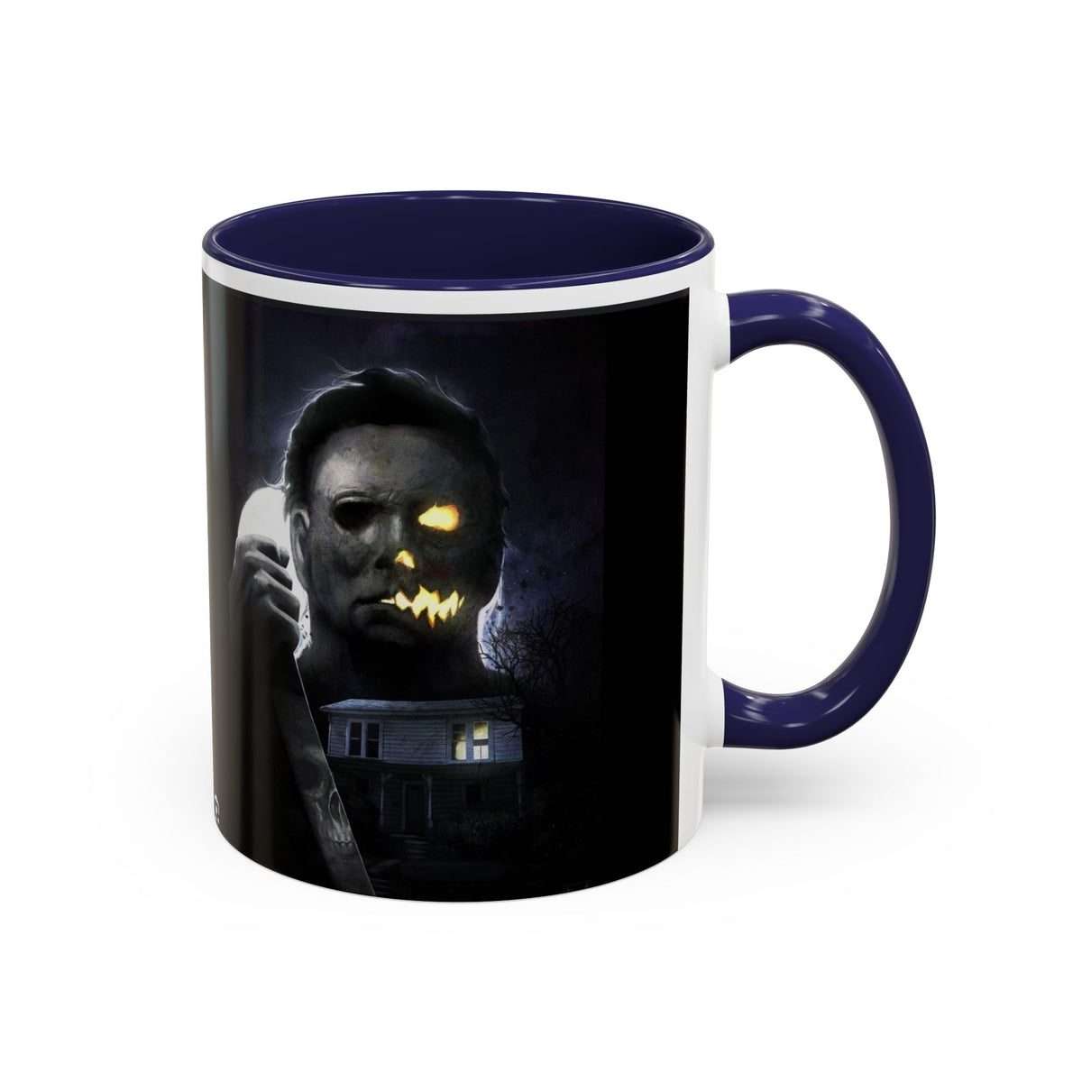 Halloween Michael Myers Accent Coffee Mug — Spooky Horror Movie Jack-O'-Lantern Face (11/15oz)