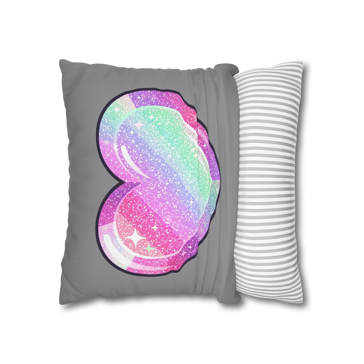 Pastel Glitter Heart Pillowcase Spun Polyester Square Pillowcase- Grey