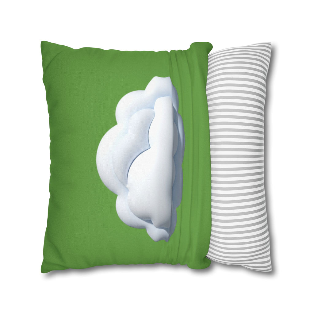 Green Cloud Decorative Pillowcase — Soft White Cloud Accent Cushion Cover