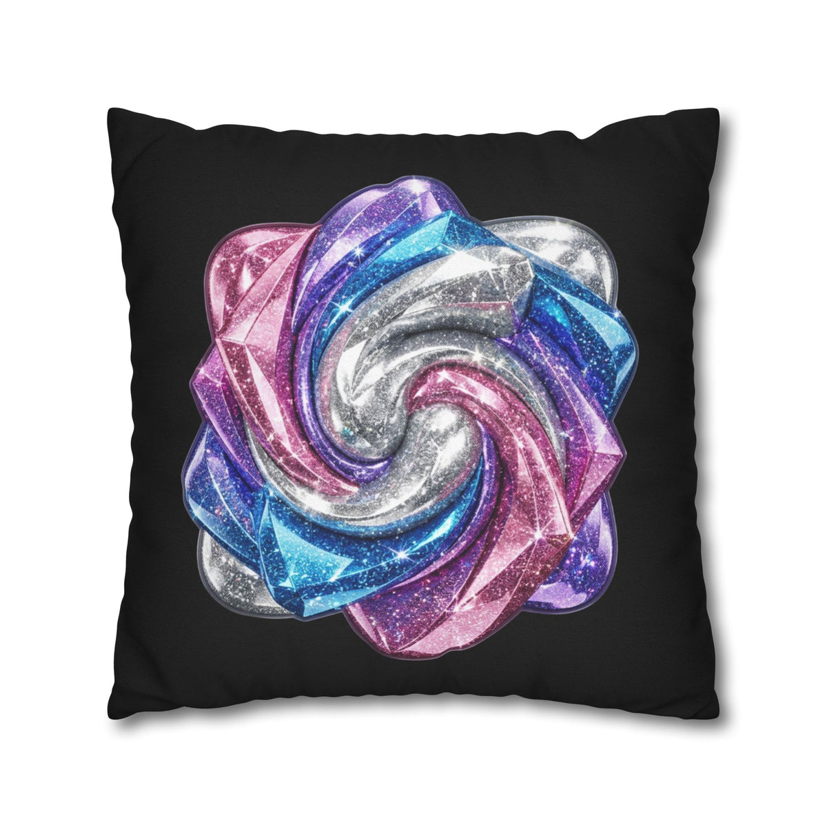 3D Glitter Design Black Spun Polyester Square Pillowcase