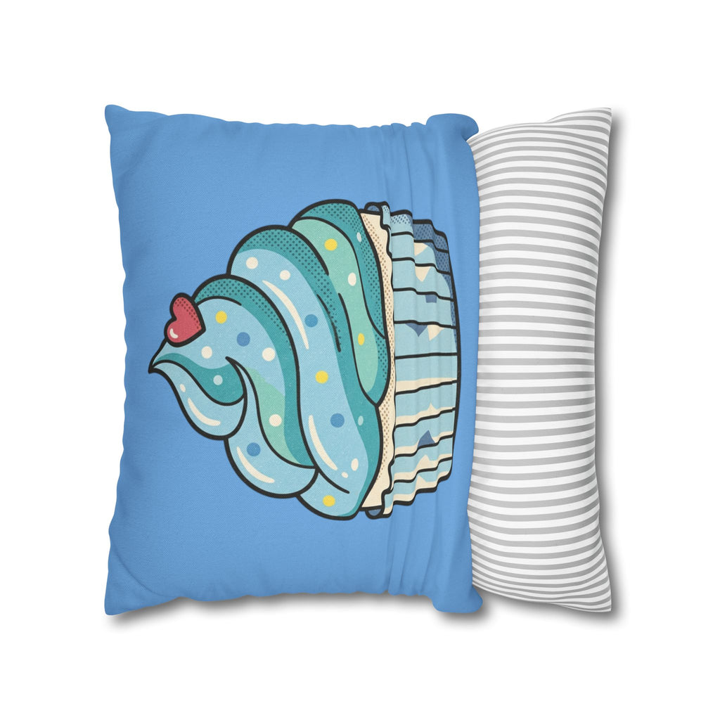 Blue Cupcake Throw Pillowcase — Cute Dessert Decorative Cushion Cover- Light Blue