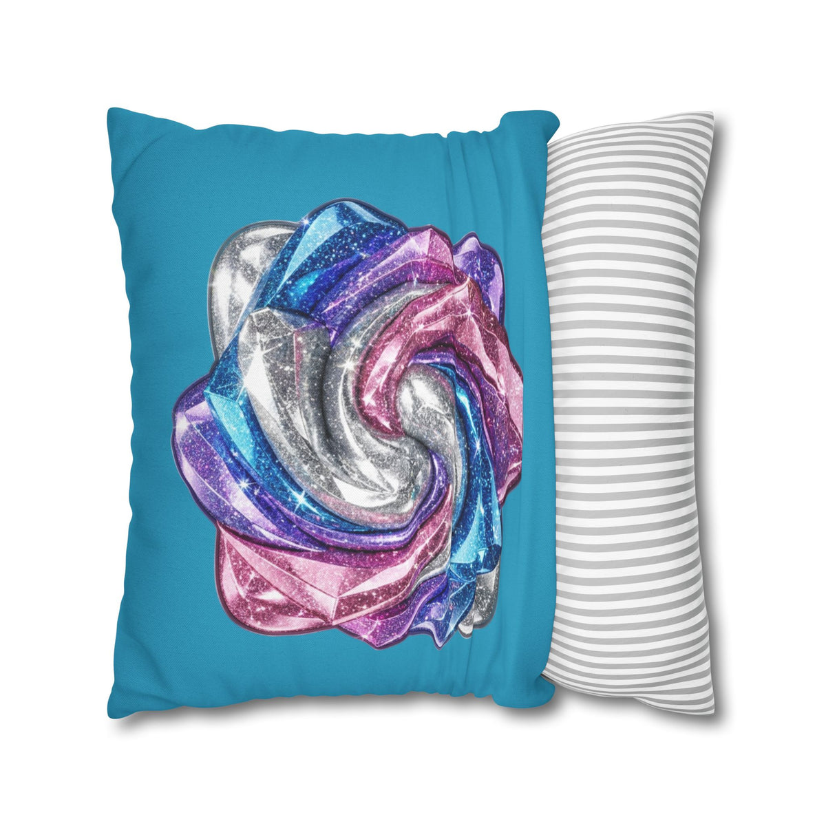 3D Glitter Design Turquoise Spun Polyester Square Pillowcase