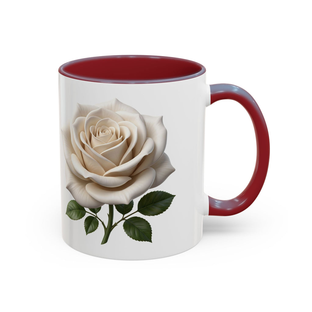 White Rose Accent Coffee Mug — Elegant Floral 11/15oz Ceramic