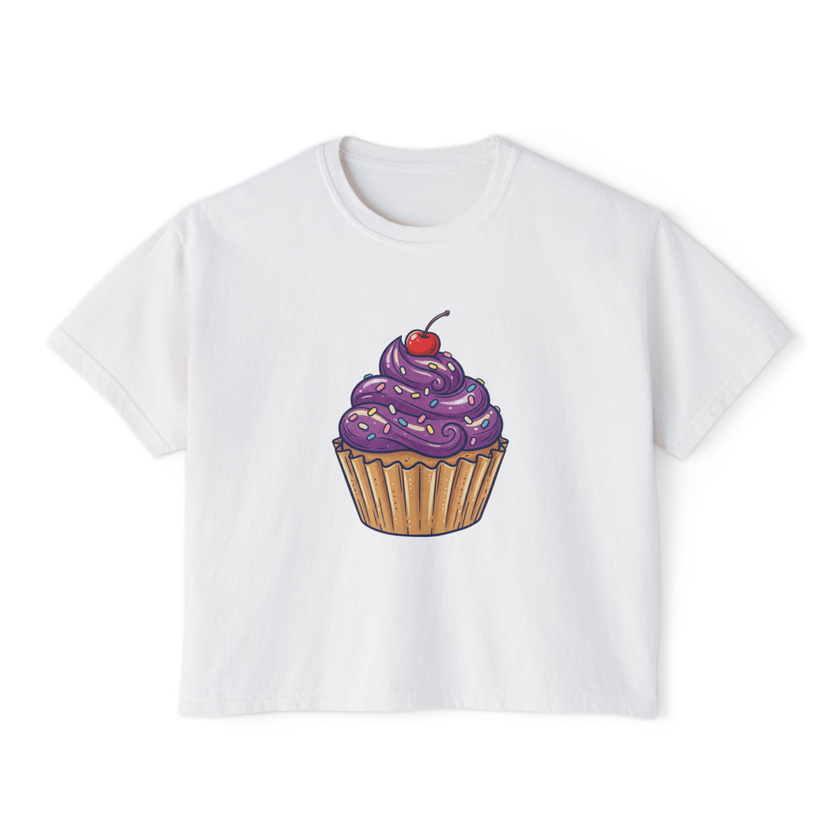 Cupcake Graphic Boxy Tee — Cute Purple Frosting Women's T-Shirt
