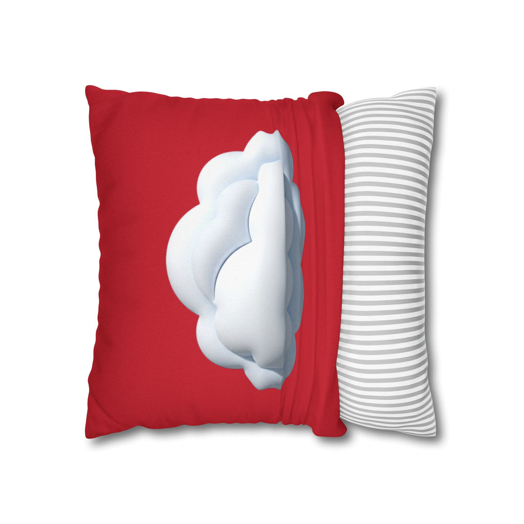 Cloud Graphic Dark Red Pillowcase — Cute White Cloud on Red Decorative Throw Pillow Cover