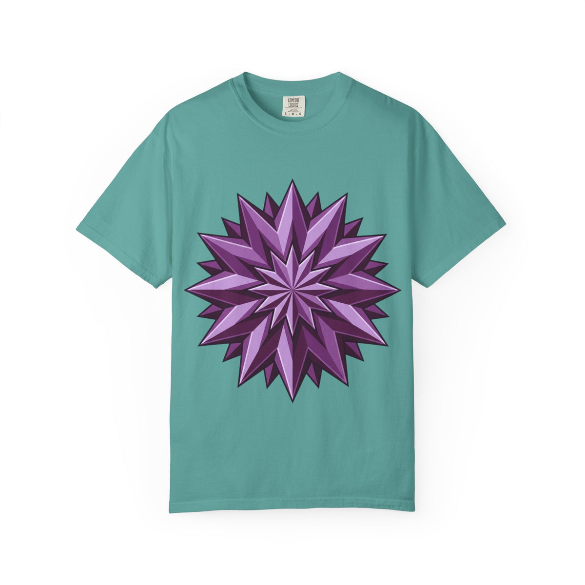 Purple Geometric Starburst T-Shirt — Bold 3D Floral Graphic Tee