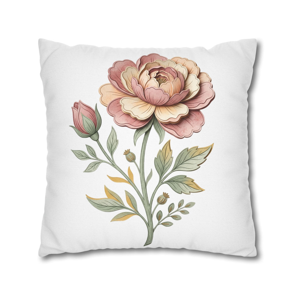Floral Rose Spun Polyester Square Pillowcase