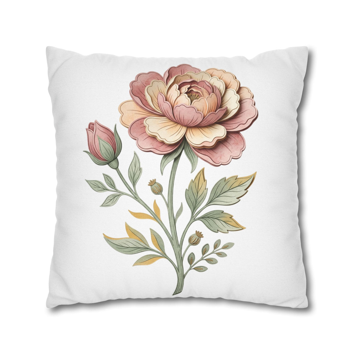 Floral Rose Spun Polyester Square Pillowcase