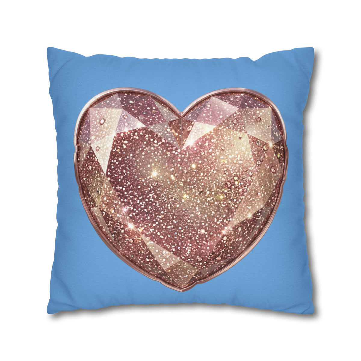 Glitter Gem Heart Pillowcase — Sparkling Rose Gold Heart on Blue