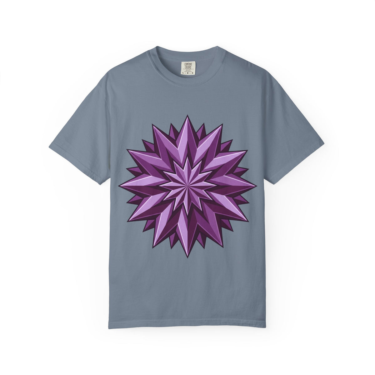 Purple Geometric Starburst T-Shirt — Bold 3D Floral Graphic Tee