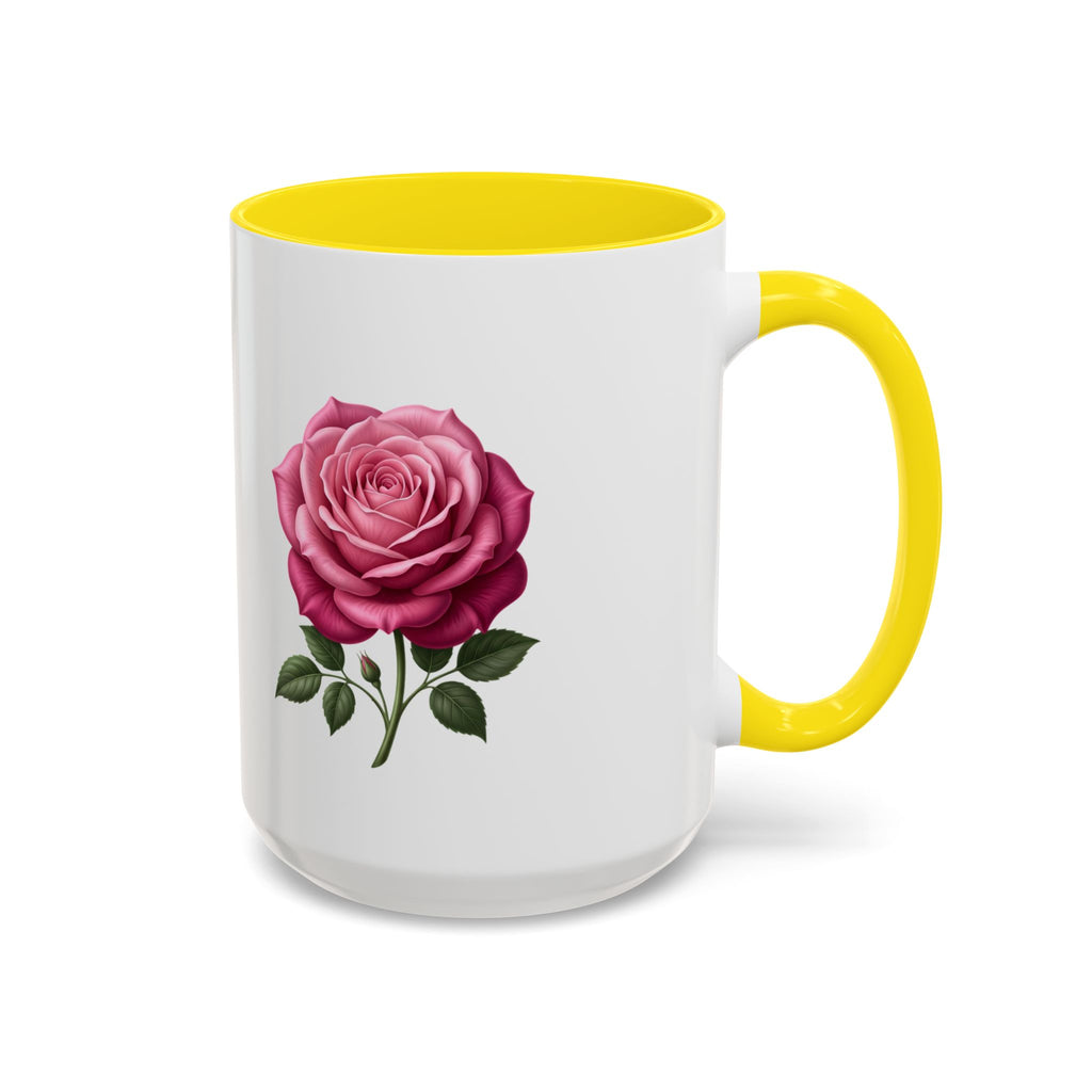 Pink Rose Accent Coffee Mug — Floral Tea & Coffee Cup (11/15 oz)
