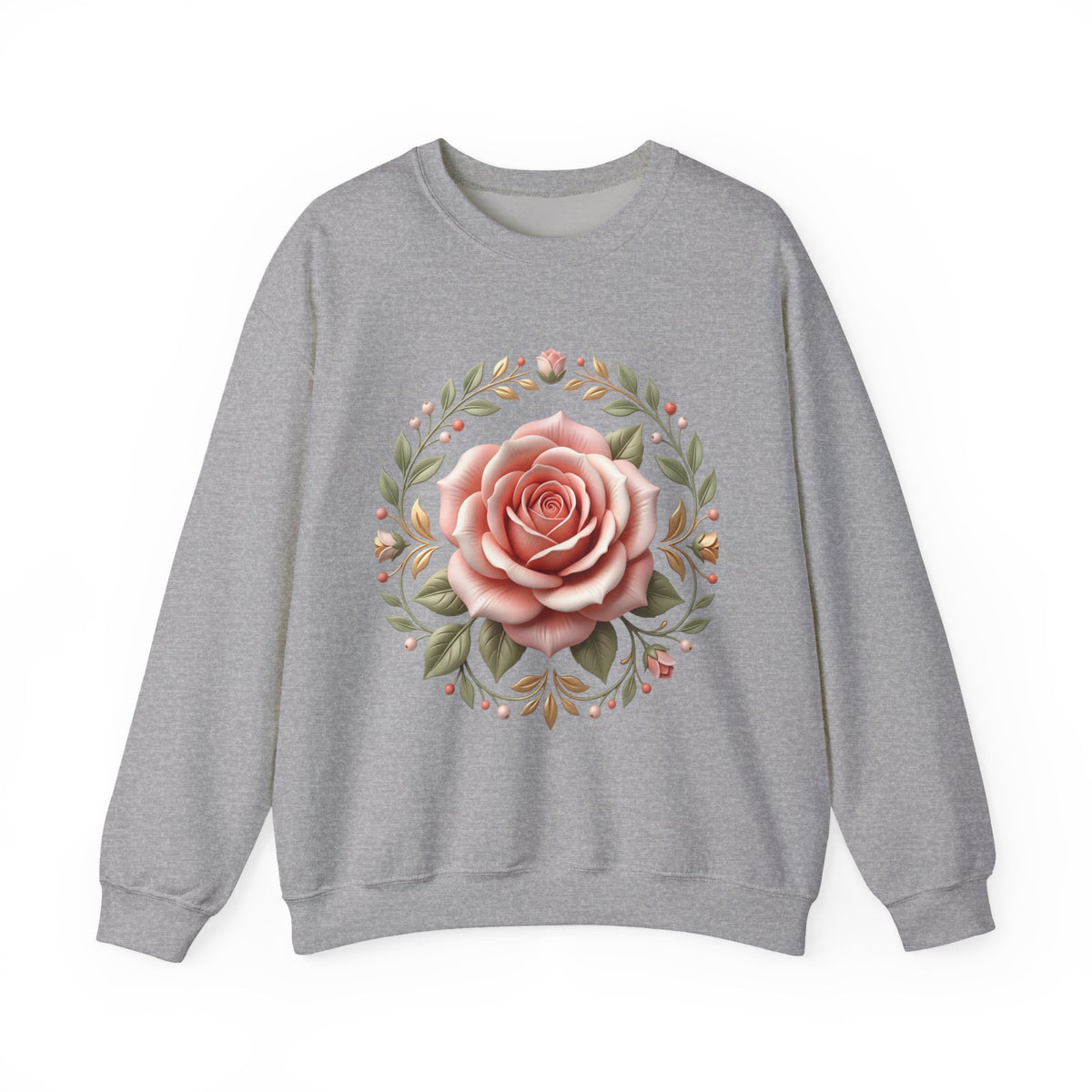 Rose Wreath Crewneck Sweatshirt — Vintage Floral Rose Pullover