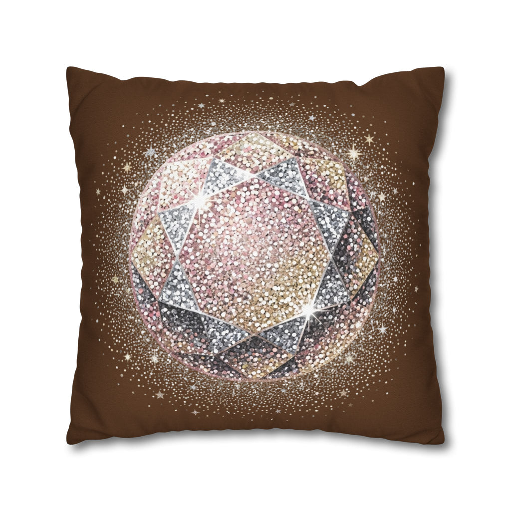 Glittery Brown Spun Polyester Square Pillowcase