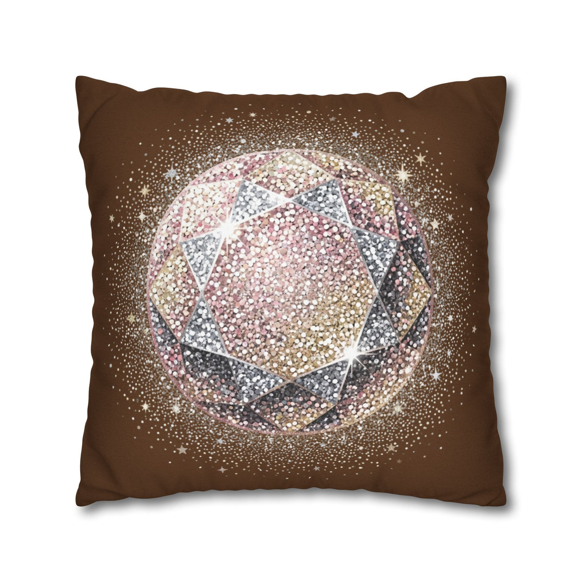 Glittery Brown Spun Polyester Square Pillowcase