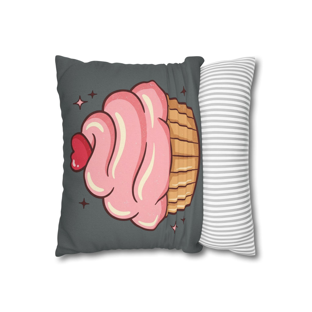 Pink Cup Cake Spun Polyester Square Pillowcase- Dark Grey