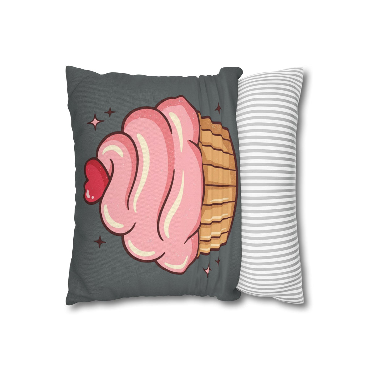 Pink Cup Cake Spun Polyester Square Pillowcase- Dark Grey