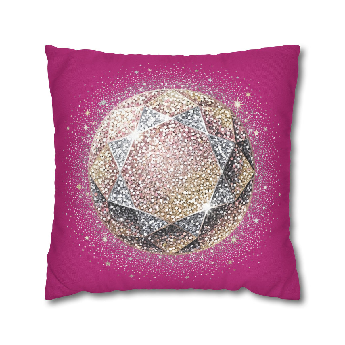 Glittery Magenta Spun Polyester Square Pillowcase