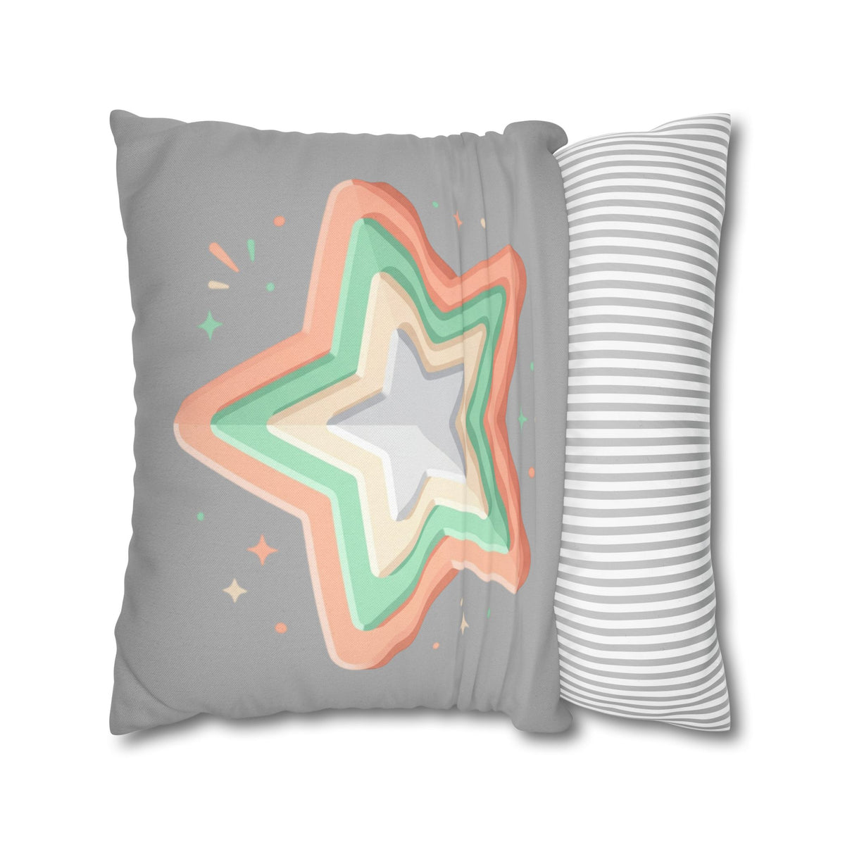 Star Shape Grey Spun Polyester Square Pillowcase
