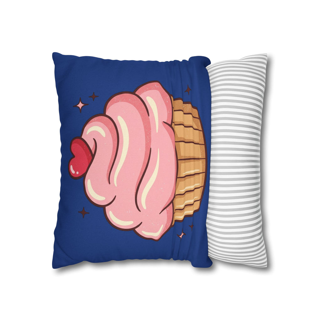Pink Cupcake Spun Polyester Square Pillowcase- Navy