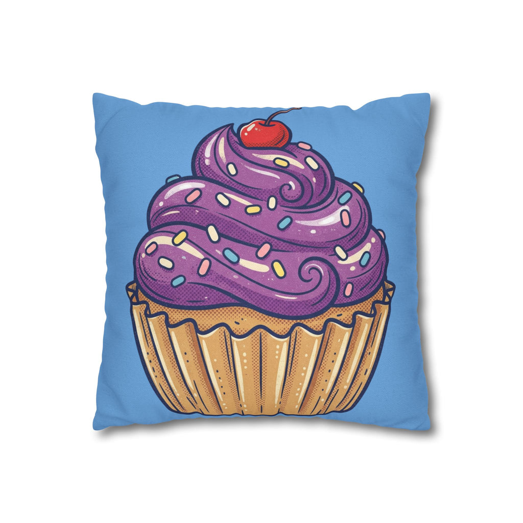 Cupcake Pillowcase — Cute Purple Frosting Decorative Throw Pillow- Light Blue