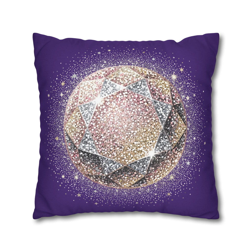 Glittery Dark Purple Spun Polyester Square Pillowcase
