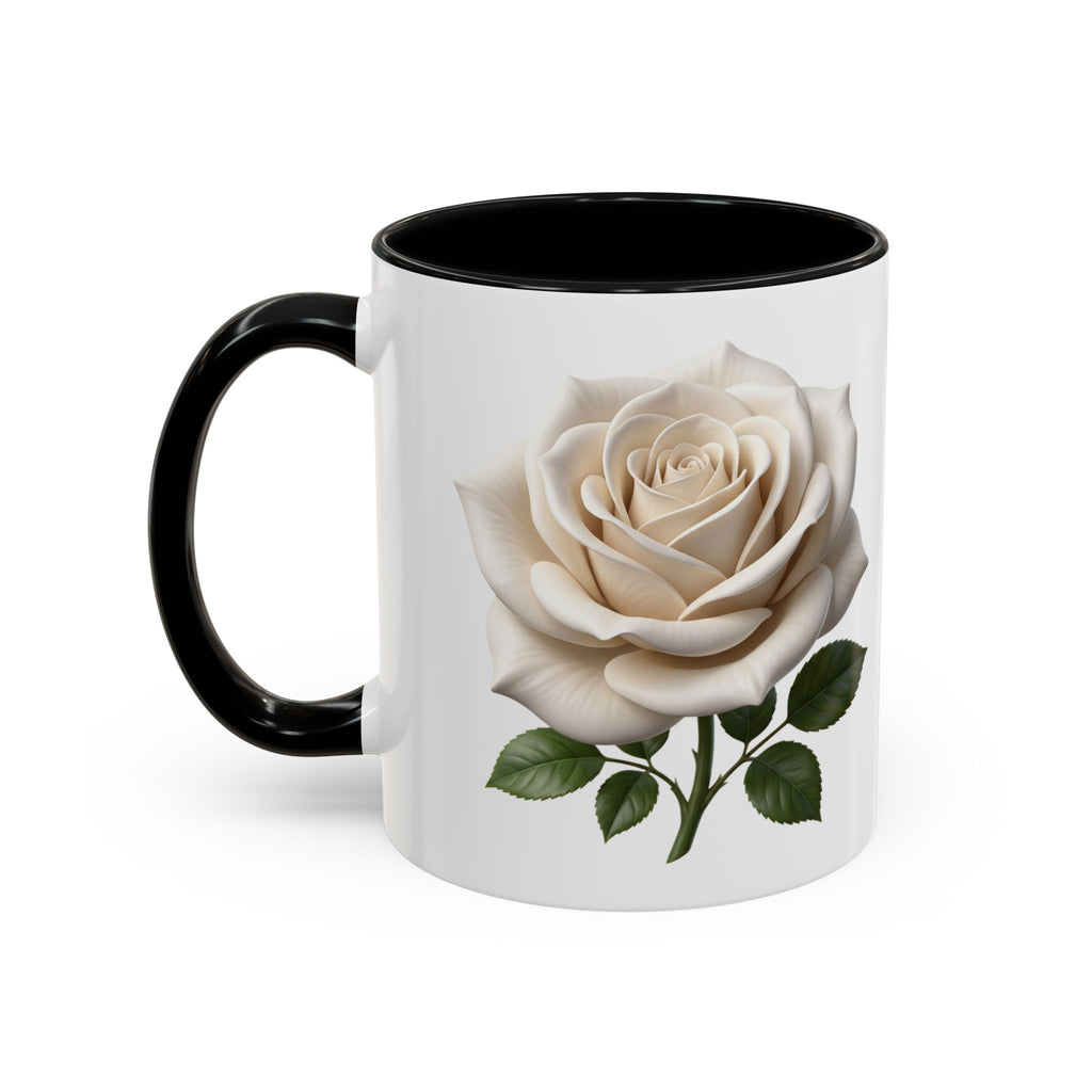 White Rose Accent Coffee Mug — Elegant Floral 11/15oz Ceramic