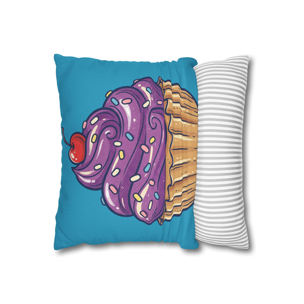 Cupcake Pillowcase — Cute Purple Frosting Decorative Throw Pillow- Turquoise