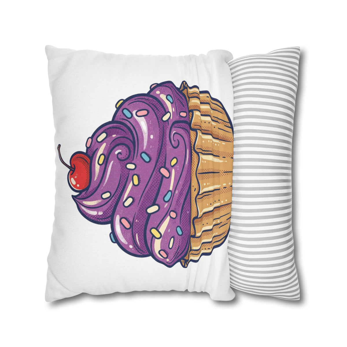 Cupcake Pillowcase — Cute Purple Frosting Decorative Throw Pillow Cover- White