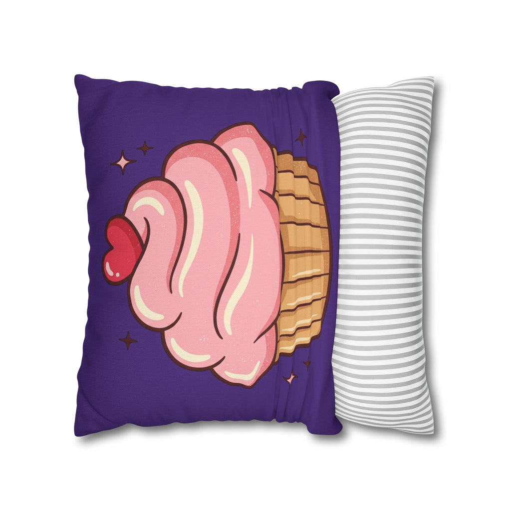 Pink Cupcake Spun Polyester Square Pillowcase- Dark Purple