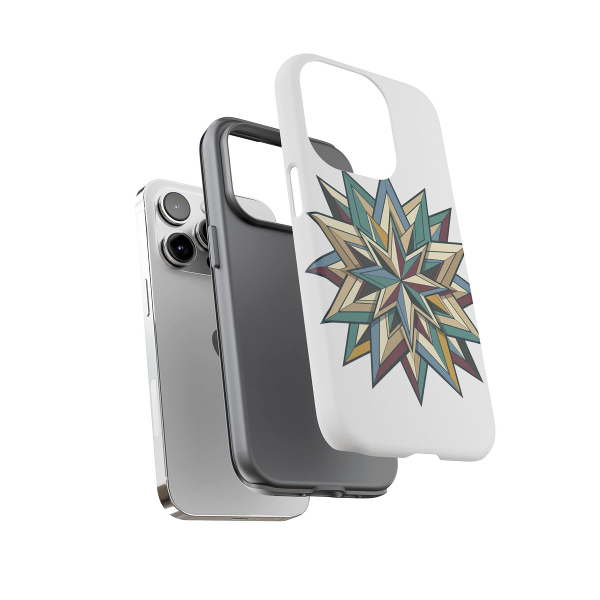 Geometric Star Phone Case — Teal & Earthtone Mandala Design