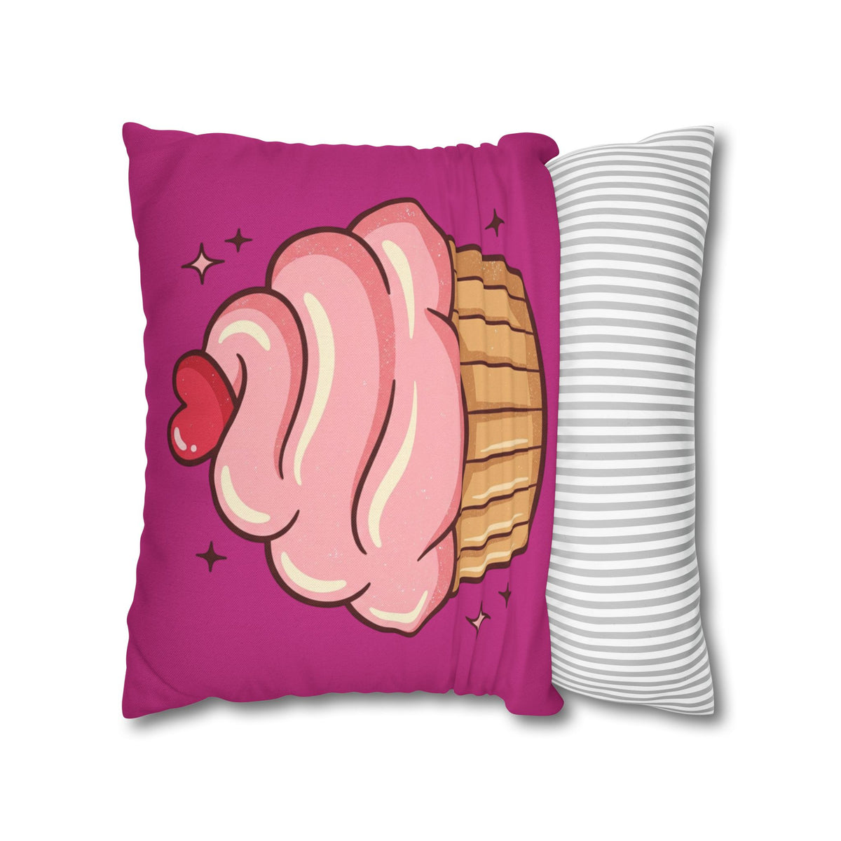 Pink Cupcake Spun Polyester Square Pillowcase- Magenta