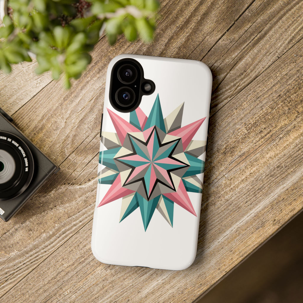 Geometric Star Tough Phone Case – Pink Teal Compass Design