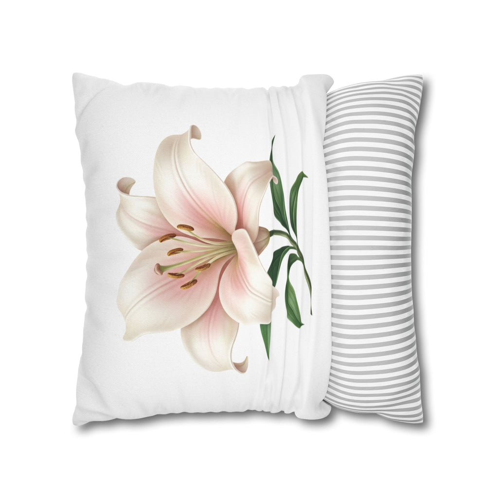 Pink Lily Floral Pillowcase — Decorative Square Throw Pillow Cover