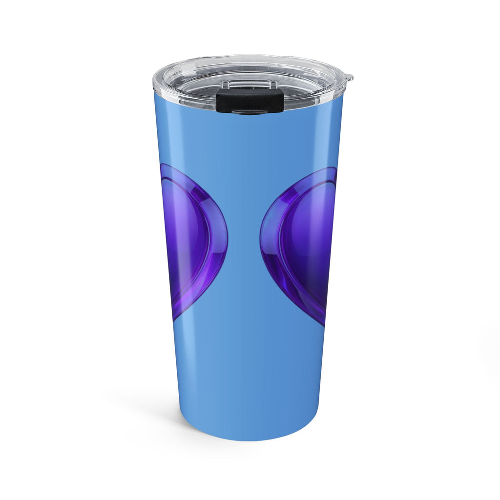 20oz Tumbler with Blue & Purple Heart Design — Cute Travel Cup- Light Blue