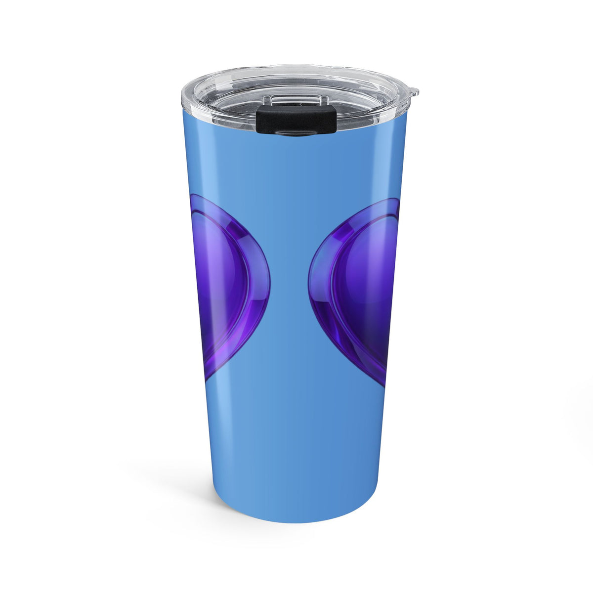20oz Tumbler with Blue & Purple Heart Design — Cute Travel Cup- Light Blue