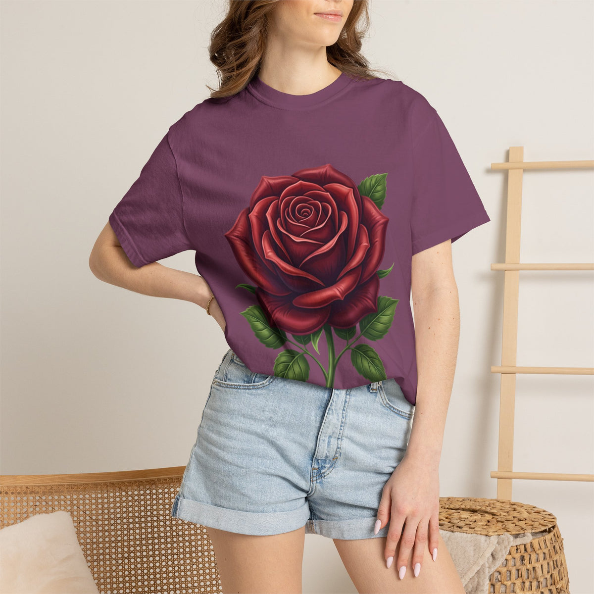 Rose Graphic T‑Shirt — Large Red Rose Floral Tee