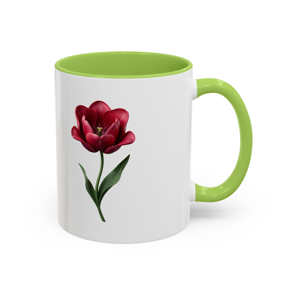 Red Tulip Accent Coffee Mug – Floral 11/15oz Ceramic Mug