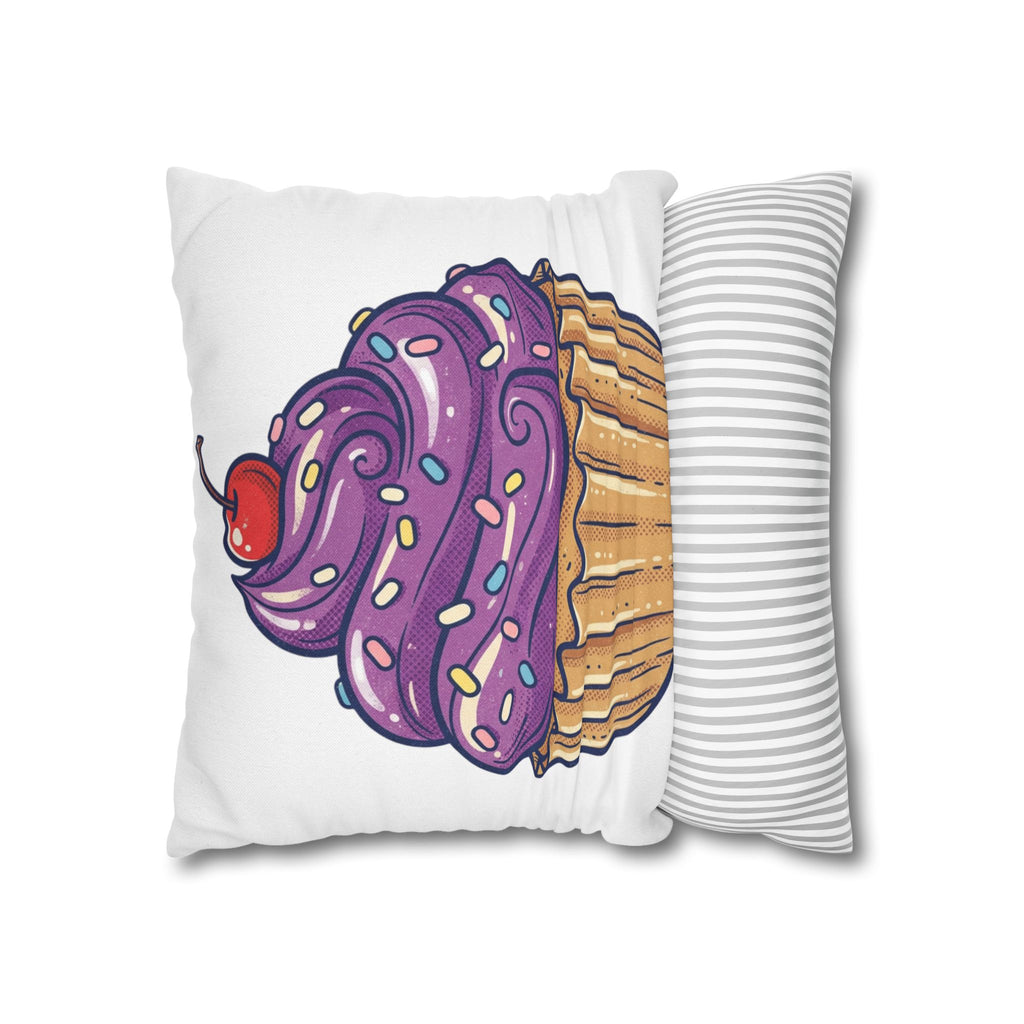 Cupcake Pillowcase — Cute Purple Frosting Decorative Throw Pillow Cover- White