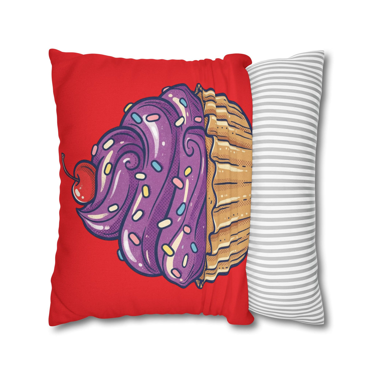 Cupcake Art Pillowcase — Purple Frosting Dessert Throw Pillow Cover- Red