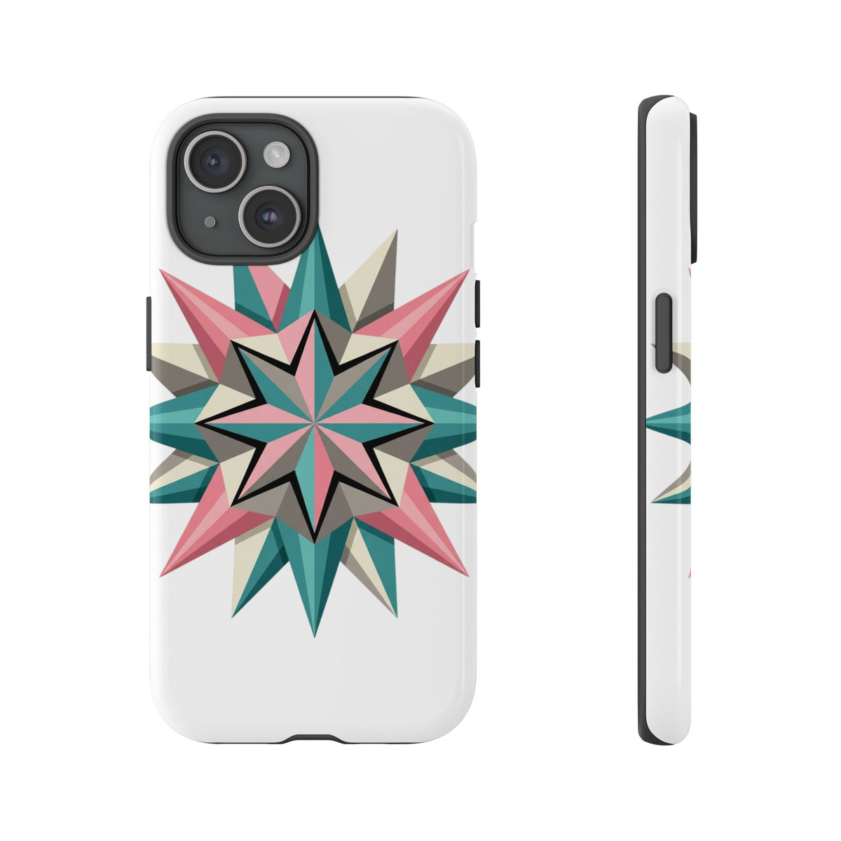 Geometric Star Tough Phone Case – Pink Teal Compass Design